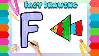 F for Fish Drawing and Coloring for Kids | Learn ABC Alphabet with Easy Drawing