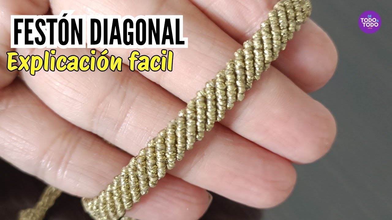 👉 Pulsera Nudo FESTÓN DIAGONAL. Cómo hacer PULSERA de HILO fácil macramé PASO A PASO.