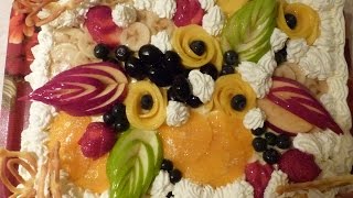 Торт Тропиканка. Cake Tropic. Как  украсить торт фруктами.