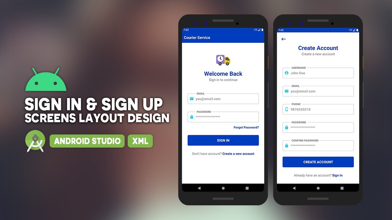 Android Sign In and Sign Up Screens Layout Design Using Android Studio