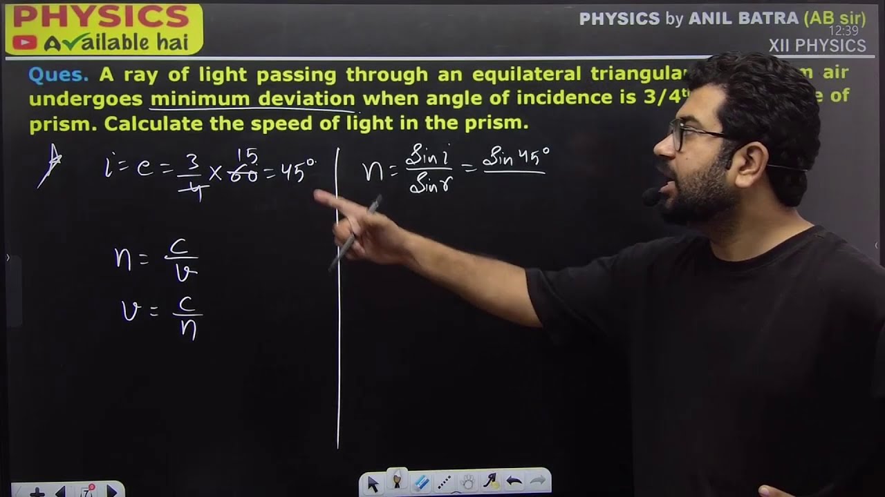 A ray of light passing through an equilateral triangular prism from air ...