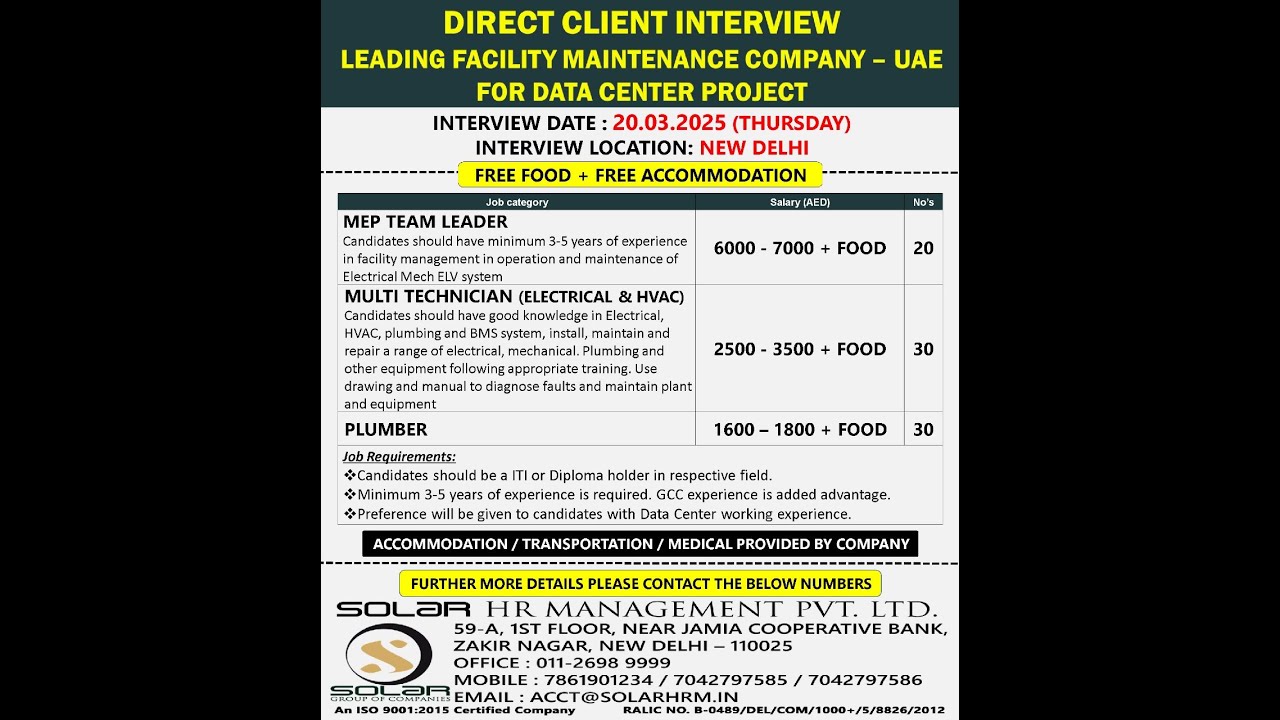 Direct Client Interview – UAE Facility Maintenance Jobs!