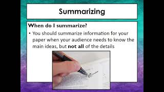 Summarizing, Paraphrasing, and Quoting Worksheet