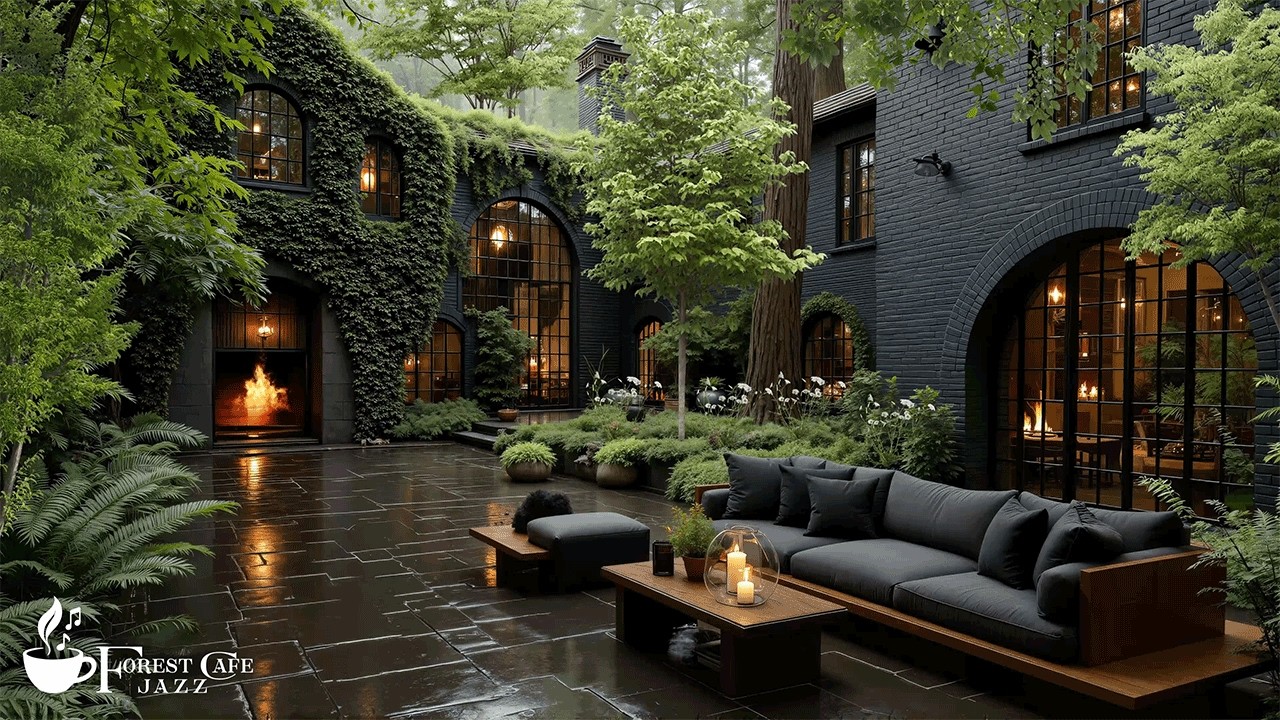 Уютный Уголок У Камина В Лесном Дворике | Спокойная Инструментальная Джазовая Музыка Для Создания...