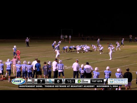INDEPENDENT BOWL
Thomas Heyward Academy Rebels at Beaufort Academy Eagles
Friday, November 1, 2024CHAPTERS
00:00:00 Pregame Show
00:07:36 1st Quarter
00:33:55 2nd Quarter
01:13:54 Halftime Show
01:18:45 3rd Quarter
01:51:43 4th Quarter
02:26:17 Play of the Game
02:28:12 Trophy & MVP PresentationHigh School Football Bowl Series
Presented By Summit Services
Cooling / Heating / Electrical / Pools!
Available 24/7/365!
843-405-2653
Emergency Service: 843-836-2653
http://www.CallSummitServices.com
4454 Bluffton Park Crescent #301, Bluffton, SC 29910Commentary by Marcus Walsh & Daniel CortWHHI Television:  Your Hyperlocal South Carolina Television Station Serving the Lowcountry!
Hilton Head Island, SC | Bluffton, SC | Beaufort, SC | Pooler, GA
Beaufort County | Jasper County | Hampton County
WHHI-TV.  Local News.  Local Sports.  Local Television.  Live Local.
Spectrum Channel 3 & 1230 | Sparklight Channel 8 & 418 | Over the Air 30.1
843-785-4545
http://www.WHHITV.com
http://www.Facebook.com/WHHITV
http://www.Twitter.com/WHHITV
WHHITV@Gmail.com
32 Office Park Rd, Hilton Head Island, SC  29928 FOOTBALL | Thomas Heyward Academy Rebels at Beaufort Academy Eagles 2024 | Full Game | WHHITV