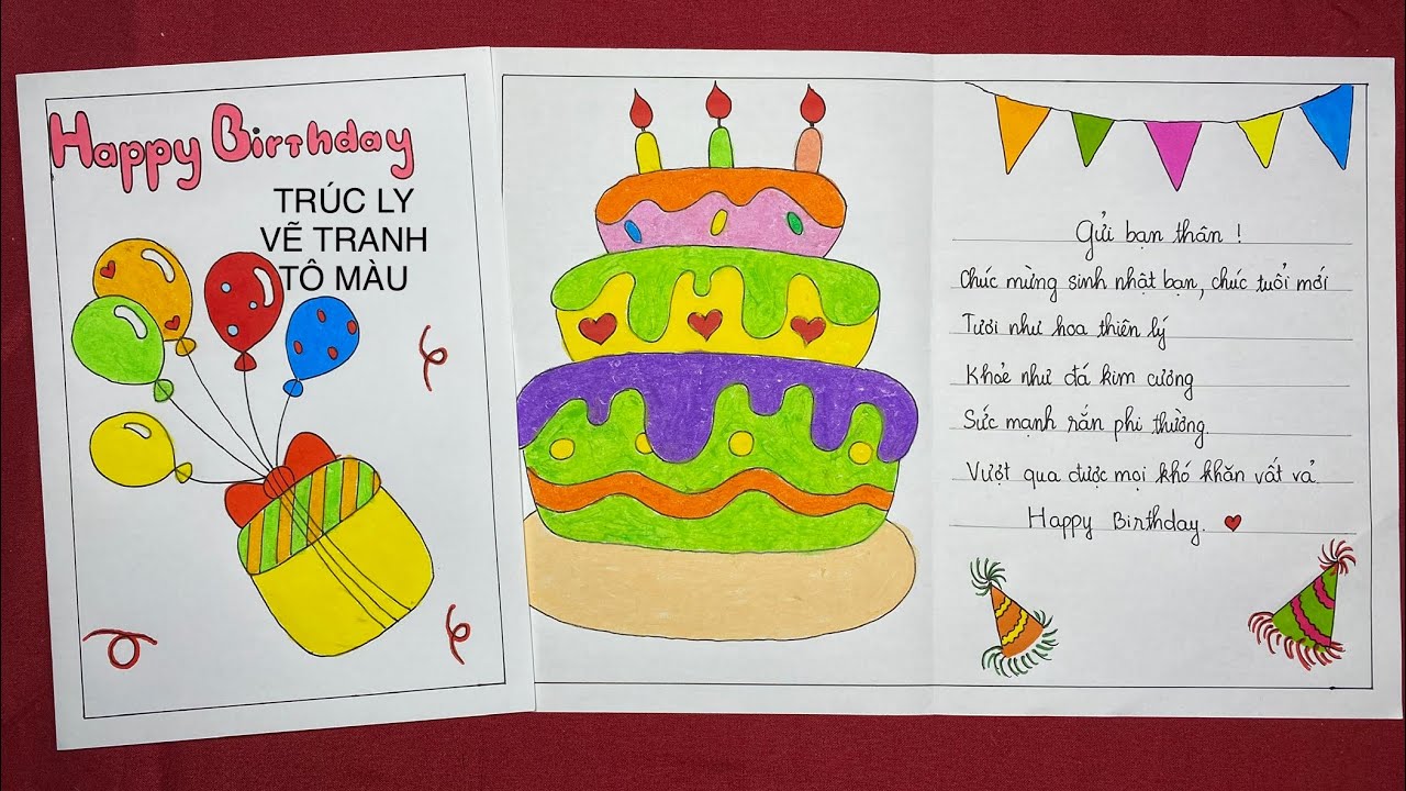 VẼ THIỆP CHÚC MỪNG SINH NHẬT | draw happy birthday card | vẽ tranh chủ đề  thiệp chúc mừng sinh nhật - YouTube