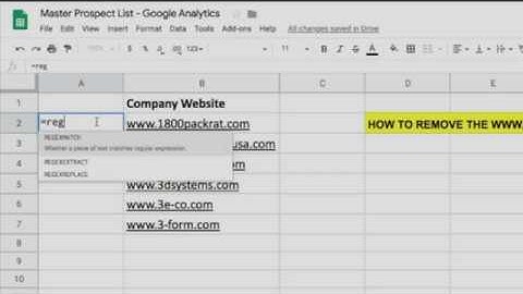 How to use regex replace to remove www from url in Google Sheets