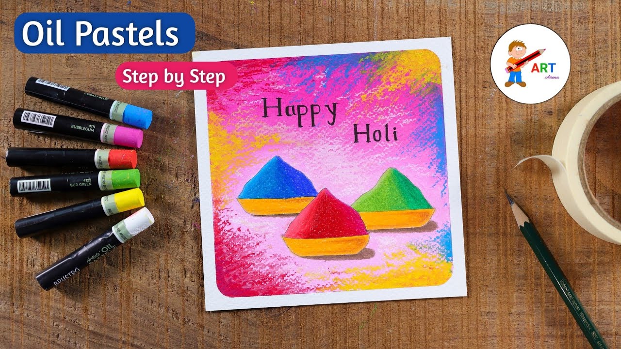 Easy Holi Drawing for Beginners / Drawing with Oil Pastels and ...
