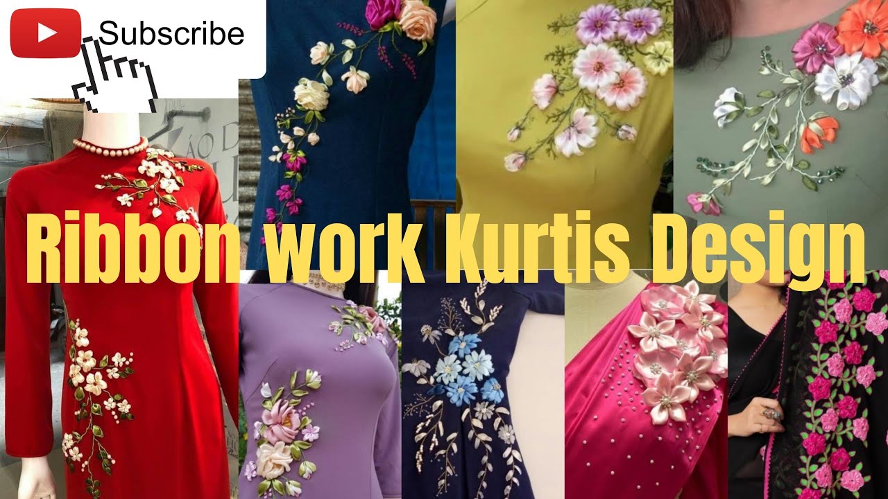 Trandy Beautiful Ribbon embroidery Work Kurtis Design#ribbonwork#trandy #ribbon #video