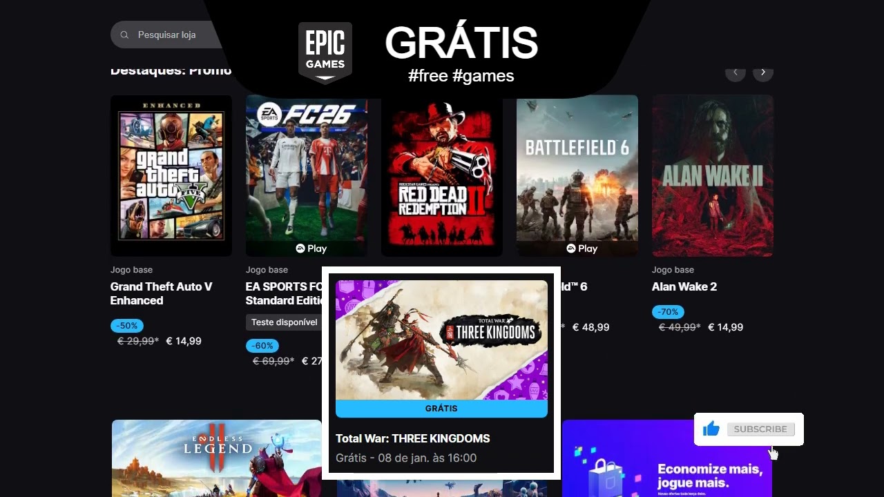 🎮 GRÁTIS na EPIC 💥 Total War: THREE KINGDOMS - AGORA!!!