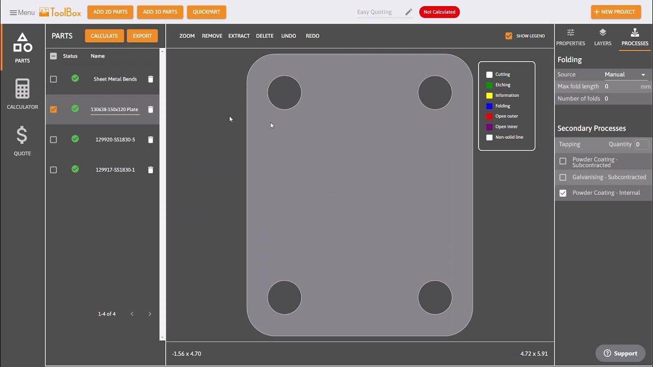 Laser Cutting Quoting with Folding and Secondary Processes ToolBox