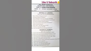 Degree 3rd sem computer question paper*DBMS Model Paper*BSc* #degree #degree_exams #semester3 #sem3
