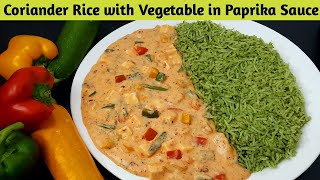 Vegetables in Paprika Sauce with Coriander Rice | Green Rice with Vegetables in Paprika Sauce