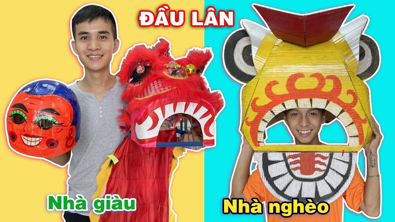 ĐẦU LÂN THÙNG GIẤY TỰ CHẾ 20k Vs ĐẦU LÂN MUA 200K - Đồ Chơi Trung Thu Con Nhà Giàu Và Con Nhà Nghèo!