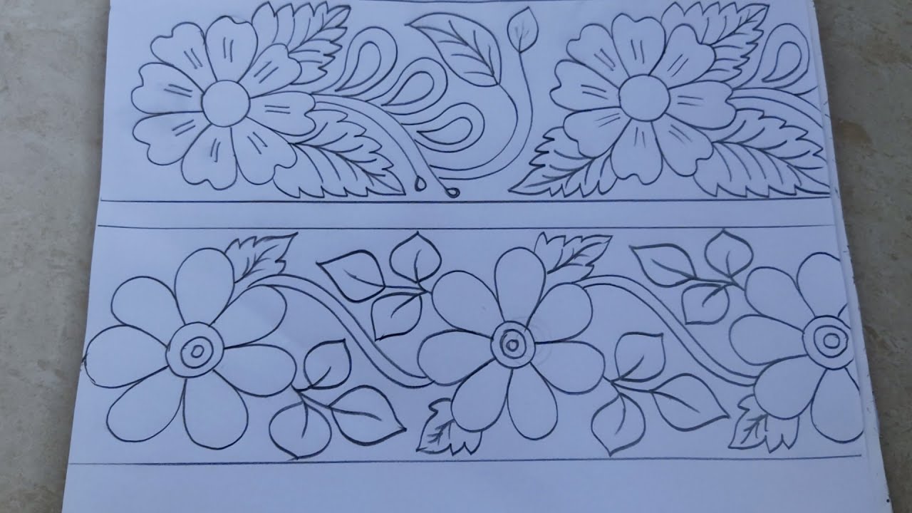 Different 2 type nakshi kantha border line design drawing tutorial ...