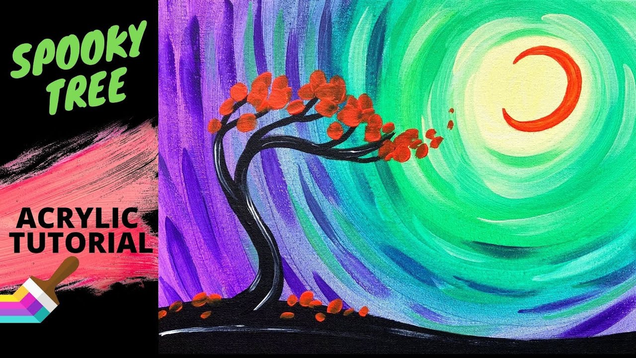EP84 — «Жуткое дерево». Простой урок по рисованию акриловыми красками на Хэллоуин для начинающих