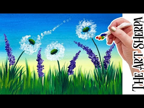 Dandelion Lavender Cotton swabs painting technique for beginners | Easy painting step by step
