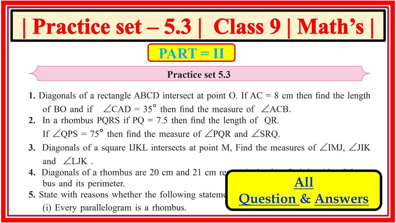 Practice set 5.3 class 9 maths part 2 | Chapter 5 Quadrilaterals ...