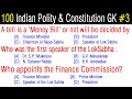 Indian Polity GK | India Constitution GK | 100 objective Questions and Answers in English | Part -3