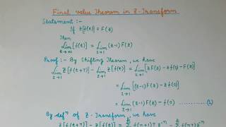 Final value Theorem in Z transform and its corollary