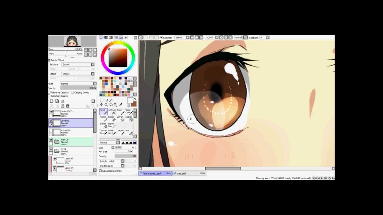 Coloring anime eye 2 [ Paint Tool SAI ] - YouTube