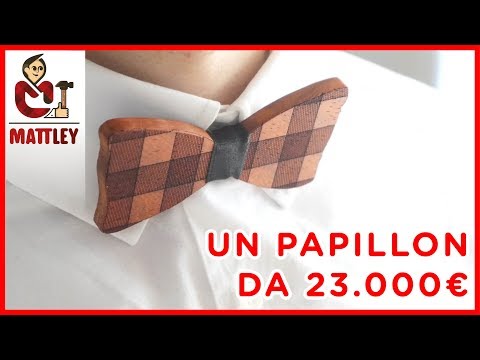 Papillon in legno di cilieggio con nodo in pelle marrone accessori moda cerimonia mod.music