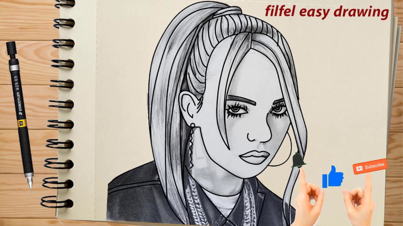 How To Draw Green Hair Billie Eilish  Kolorowanka Sztuka  Coloring Pages   Line art drawings Outline art Outline drawings