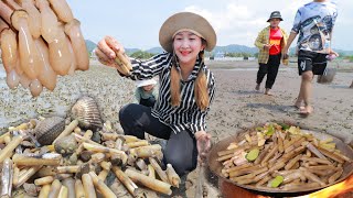 Razor Clam Find and Cook in my village, Mommy chef Sros cook 3 delicious Rezor Clams recipes