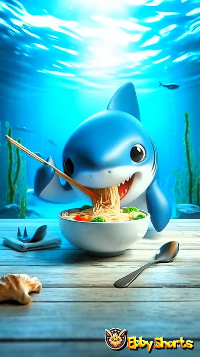 Ikan hiu makan mie, so yummy 🦈 funny stories #shorts #hiu #babyshark  #lucu