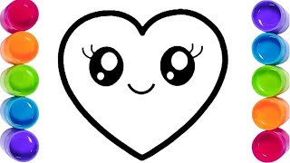 How To Draw Heart Shape With Rainbow Colors For Kids & Toddlers