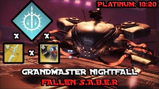 Solo Grandmaster Nightfall - The Fallen Saber / Arc Hunter Build (19:20) [Destiny 2]