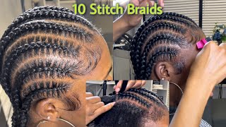 10 stitch braids on Natural Blown Out #4cHair