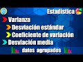 Medidas de dispersión para datos agrupados: varianza, desviación estándar, CV, desviación media