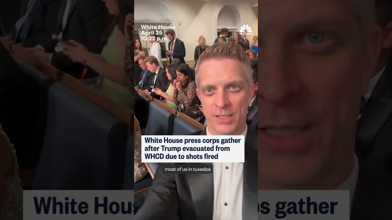 White House press corps. gather after Trump evacuated from WHCD due to shots fired.