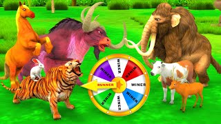 Tiger Attack Horse Deer Cow Bull Woolly Mammoth Playing Hide and Seek Spin The Wheel Challenge Funny