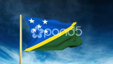 Solomon Islands Flag Slider Style. Waving In The Win With Cloud Background