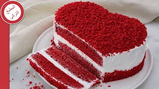 مستحيل حد يصدق انها اتعملت بالبايركس 🤭 طريقة عمل الكيكة المخملية على شكل القلب ❤️( Red Velvet Cake )