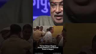 A farmer holding a poster raised slogans during Nitin Gadkari’s
