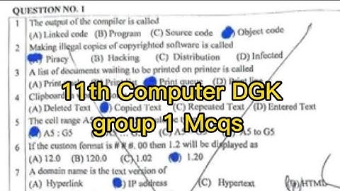 solved Mcqs 11th Computer dgk board group 1 paper 2024 1st year computer paper 2024