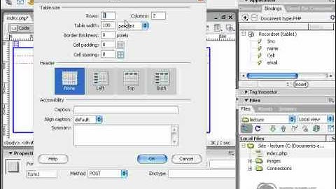 Configure Database in Dreamweaver, (Create Form and link with database)