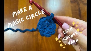 Any advice working jumbo yarn in the round?? Trying to make a pouf but my  magic ring looks like a hot mess : r/crochet
