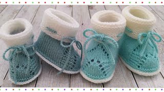 картинка: Пинетки без шва на подошве, с узором спицами/booties knitting