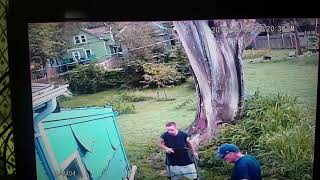 Some whit  guys taking my lawnmower  away