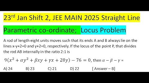 A rod of length eight units moves such that its ends A and B always lie on the lines x-y+2=0 and y+2