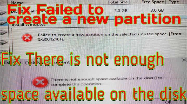 Fix Failed to create a new partition on the selected unused space. [Error: Ox8004240f1.