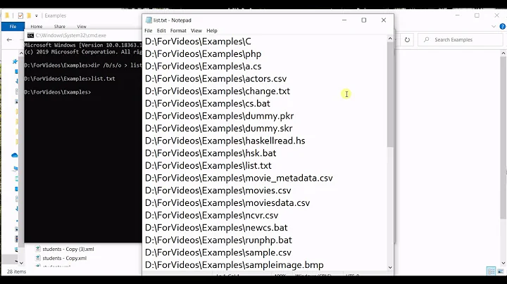 Export list of files, folders including subfolders to a txt file from command line