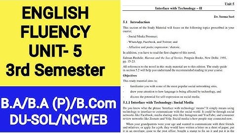Fluency English - Unit 5 | SOL notes explained | Semester 3rd| B. A B.A(P) B. Com | DUSOL/NCWEB