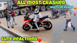 All Most crashed . idiots On Roads | cute Reactions | Riderzone 750