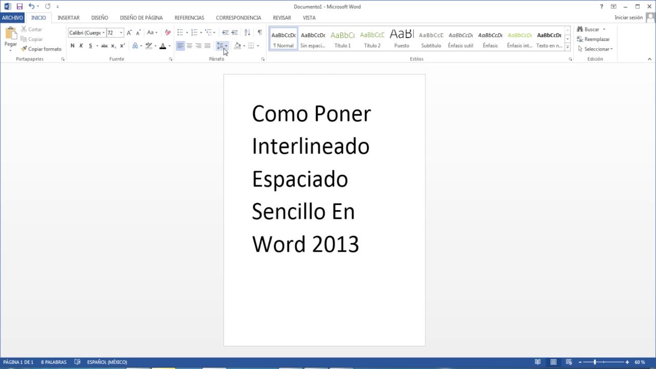 Como Poner Interlineado Espaciado Sencillo En Word 2013 YouTube