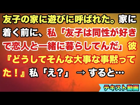 【修羅場】友子の家に遊びに呼ばれた。家に着く前に、私「友子は同性が好きで恋人と一緒に暮らしてんだ」彼『どうしてそんな大事な事黙ってた！』私「え？」 → すると…